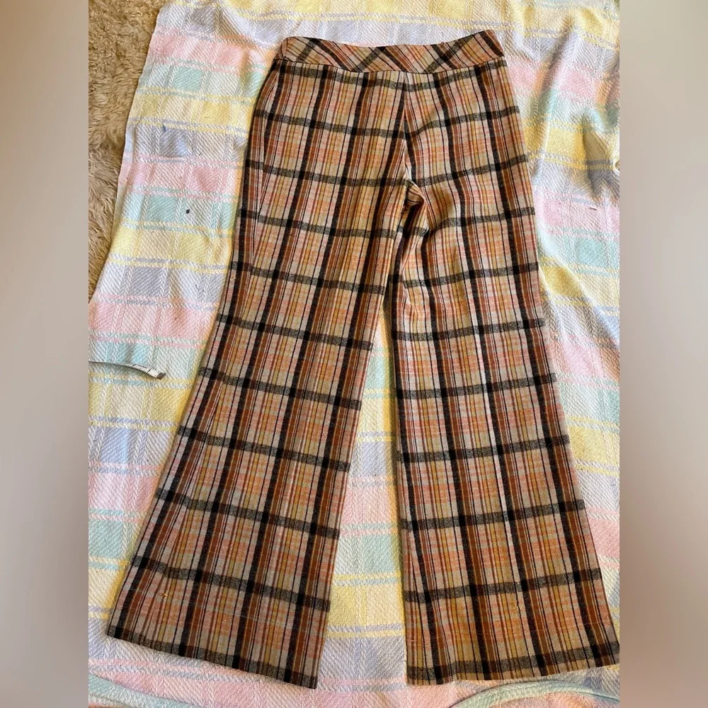 VTG rainbow wool plaid flare bellbottom pants size 8/10 - Picture 4 of 6